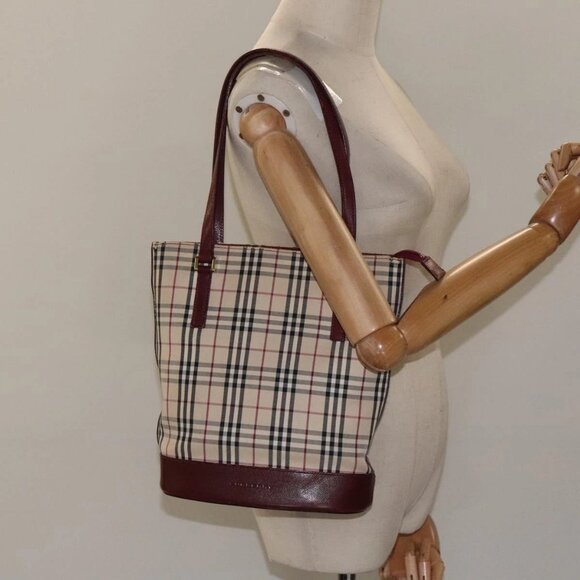 BURBERRY Nova Check Shoulder Bag Canvas Beige Gold Auth bs24664 - Picture 3 of 16